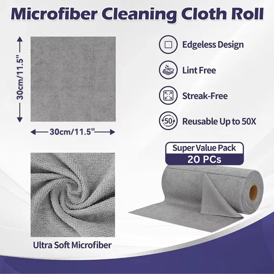 Purely™ Microfiber Cleaning Cloth Roll – (25 Sheets) Reusable & Super Absorbent
